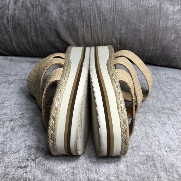 UNIVERSAL THREAD Beige 3 Textile Strap Platform Wedge Sandals 9.5 Espadrille - Picture 7 of 15